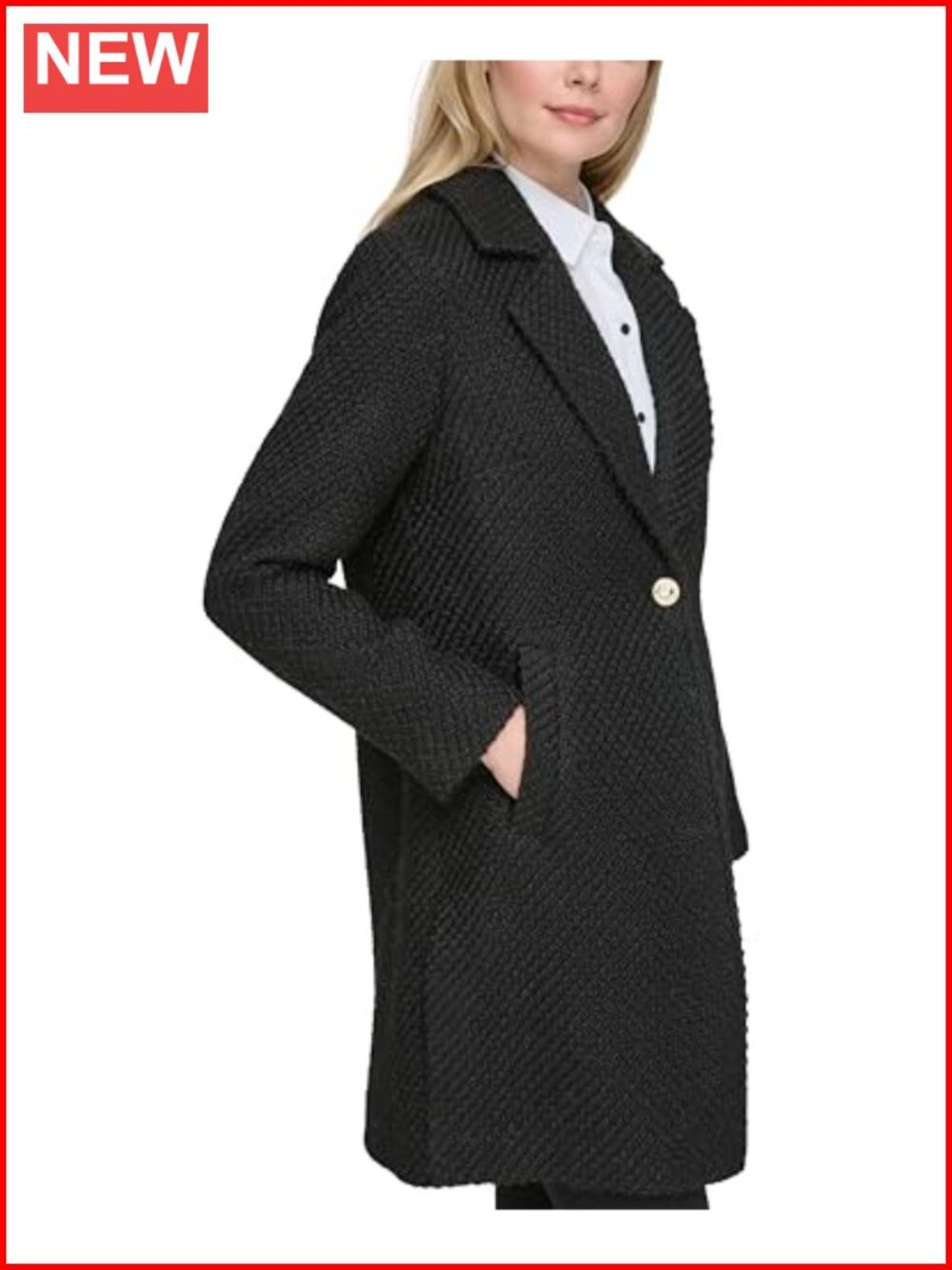 Wool Solid Texture Classic One Button Blazer - Picture 2 of 4